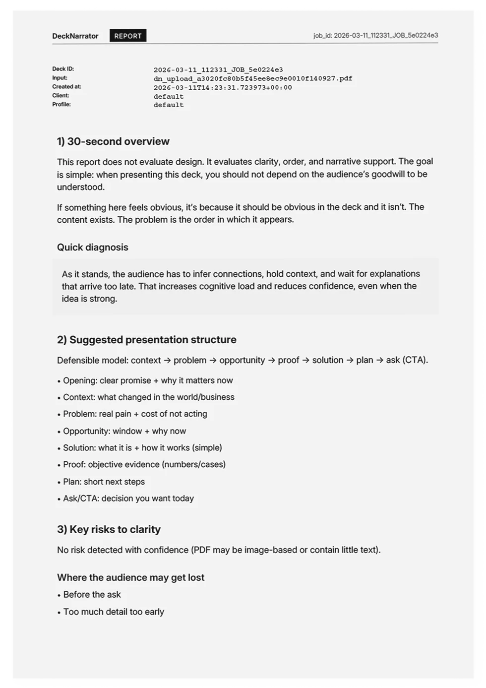 DeckNarrator sample report